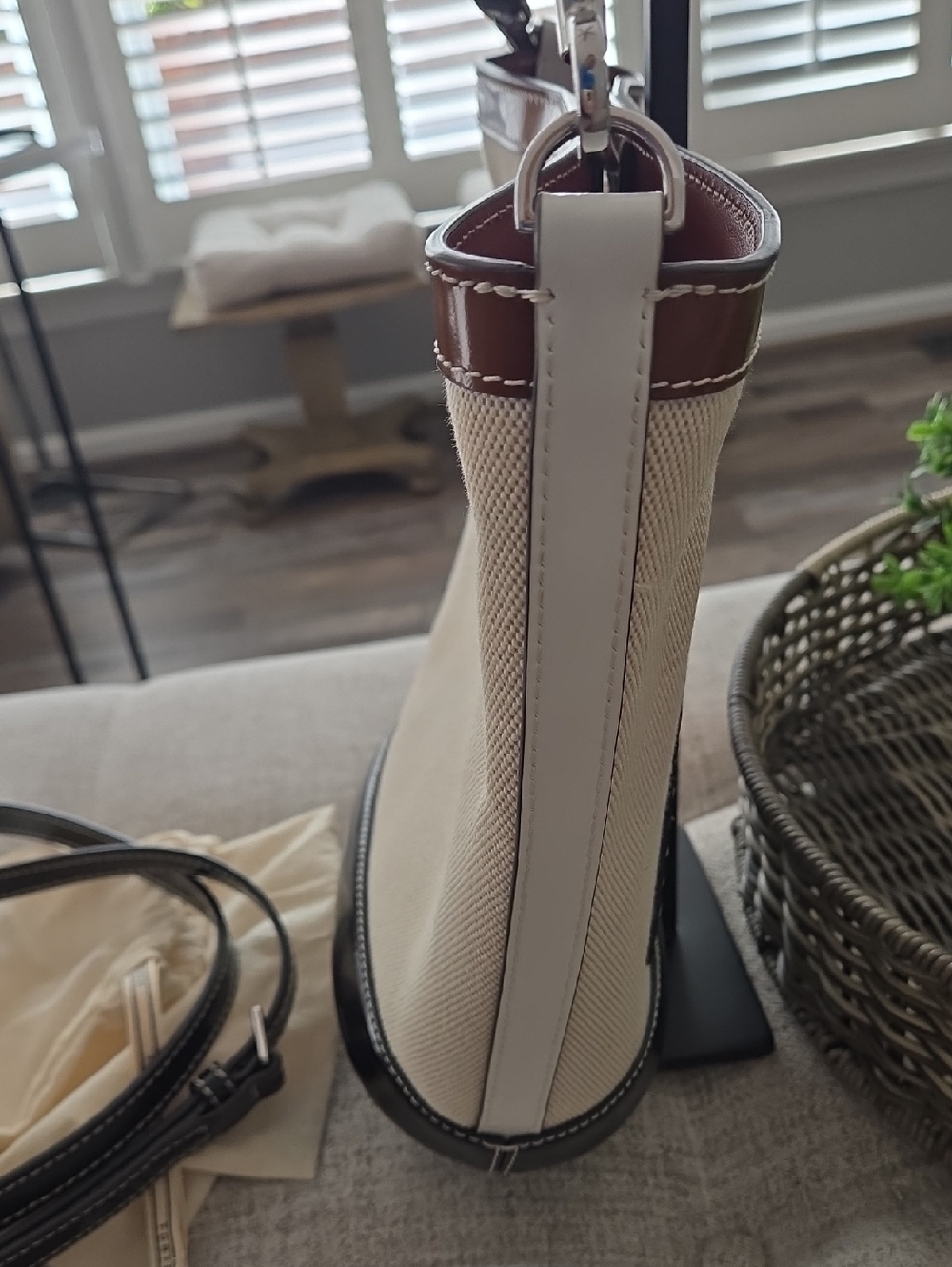 Tory Burch McGraw Canvas Bucket Bag with Black & Brown Trim - Picture 6 of 14